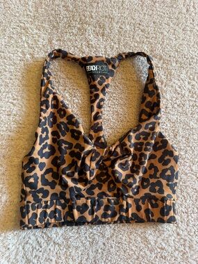 Beach Riot Leopard-Print Racerback Sports Bra - Brown & Black